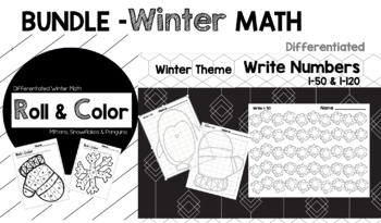 Preview of BUNDLE -Winter Math Differentiated Number Writing and Roll & Color