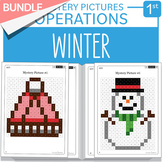 BUNDLE Winter Math Mystery Pictures Grade 1 Additions Subt