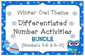 Preview of BUNDLE! Winter Owl Theme Differentiated Number Activities (Numbers 0-10)