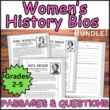 Preview of BUNDLE-Women's History Month Biographies Reading Comprehension Questions Gr. 2-5