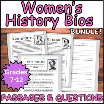 Preview of BUNDLE - Women's History Month Bios & Reading Comprehension Questions Grade 7-12