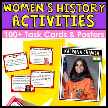 Preview of Women in History Biography Posters and Task Cards - Women's History Month Review