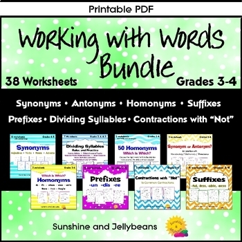 Preview of Working with Words - BUNDLE - 38 worksheets - Grades 3-4 ELA - CCSS