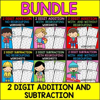 Preview of BUNDLE: Worksheets: 2 Digit Addition & Subtraction with & without Regrouping