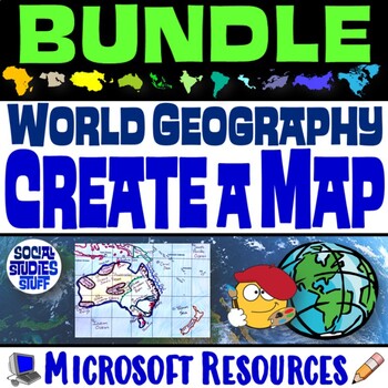 Preview of World Geography Create a Map BUNDLE | Absolute & Relative Location Clues WS