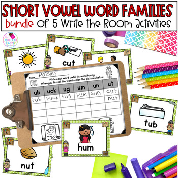 Preview of Short Vowels Word Families with CVC Words Phonics Write the Room BUNDLE