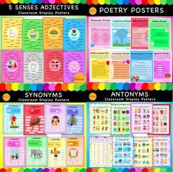 Preview of Writing Display Posters BUNDLE: Synonyms, Antonyms, Adjectives & Poetry