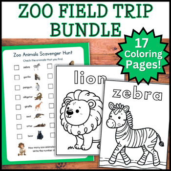 Preview of BUNDLE Zoo Animals Field Trip Coloring Pages & Zoo Scavenger Hunt Activity! PreK