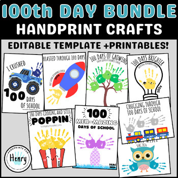 Preview of BUNDLE and Save 100th Day of School DIY Handprint Art Craft Activities