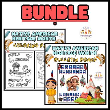 Preview of BUNDLE coloring pages& Bulletin Board  Worksheets Native American Heritage Month