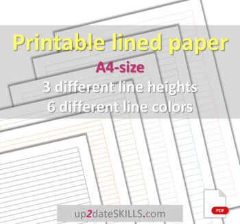 Preview of BUNDLE: lined paper or ruled paper 3 line heights and 6 line colors A4-size