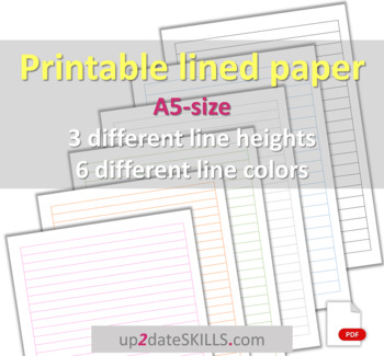 Preview of BUNDLE: lined paper or ruled paper 3 line heights and 6 line colors A5-size