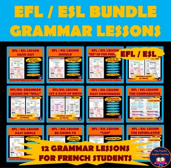 Preview of BUNDLE of 12 EFL / ESL grammar LESSONS for French students