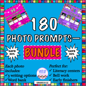 Preview of BUNDLE of 180 photo prompts! Literacy center, bell ringers, early finishers