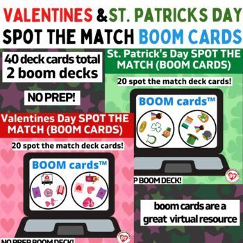Preview of BUNDLE of 2 BOOM CARD SPOT IT OT GAMES (VALENTINES & ST PATRICKS DAY) 40 slides