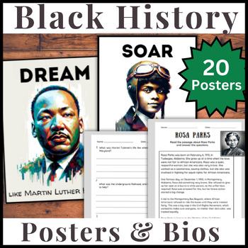 Preview of BUNDLE - 20 Black History Month Posters Bulletin Boards & Biographies 7-12 Grade