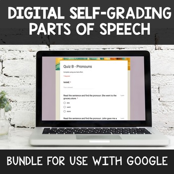 Preview of BUNDLE of 22 Digital Self Grading Parts of Speech Assessments for Google Drive