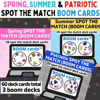 Preview of BUNDLE of 3 OT BOOM CARD SPOT IT GAMES (SPRING, SUMMER & PATRIOTIC)