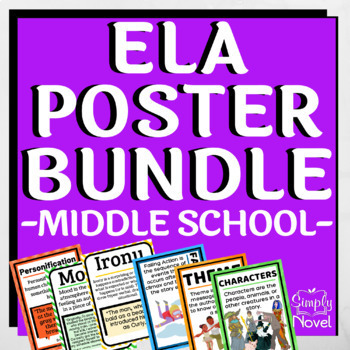 Preview of BUNDLE of 30+ ELA MIDDLE SCHOOL Classroom Posters for ELA Class Decor