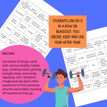 Preview of BUNDLE of 4 Items: Health Class Bingo, Healthy Habits Unit, & Affirmations