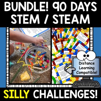 Preview of 90 Days STEAM | STEM Activities Silly Challenge Task Card BUNDLE