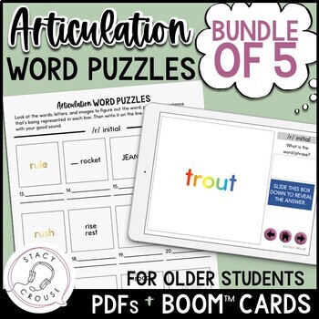 Preview of Articulation Activity Older Students Brain Teasers BOOM CARDS + Printable BUNDLE
