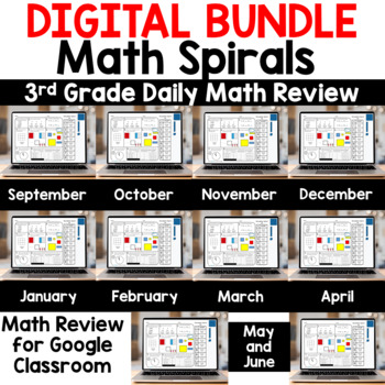 Preview of BUNDLE of Digital Math Spiral Reviews for Google Classroom: Daily Math 3rd Grade