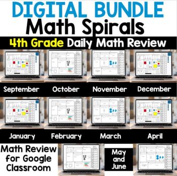 Preview of BUNDLE of Digital Math Spiral Reviews for Google Classroom: Daily Math 4th Grade