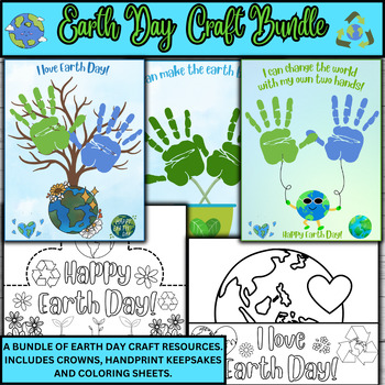 Preview of BUNDLE of Earth Day Crafts - Headband/Crown/Hat - Handprint Keepsake - Gift