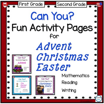 Preview of BUNDLE of Fun Math and Literacy Activity Pages for Advent, Christmas, and Easter