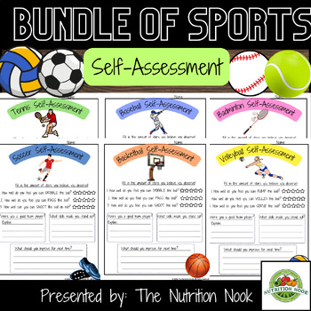 Preview of BUNDLE of Sport Self Assessment: Volleyball, Basketball, Baseball, Soccer & more