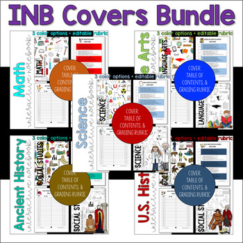 Preview of BUNDLED All Subjects Interactive Notebook Covers, Table of Contents, Rubric