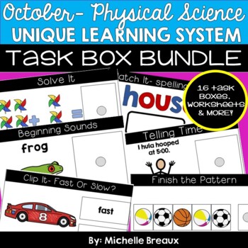 Preview of BUNDLED October Unique Learning Systems Task Boxes- Unit 2 Physical Science