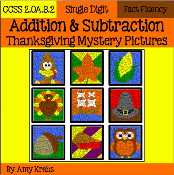 Preview of BUNDLED - Thanksgiving Addition and Subtraction Mystery Pictures