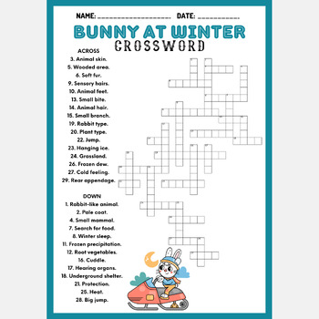BUNNY AT WINTER crossword puzzle worksheet activity by Mind Games Studio