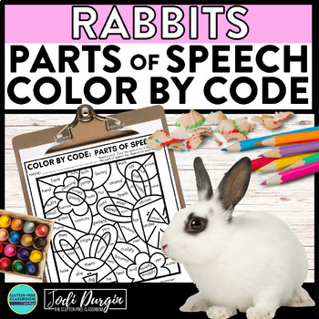 Preview of BUNNY color by code RABBIT coloring page PARTS OF SPEECH worksheet