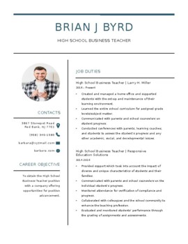 Preview of BUSINESS EDUCATION TEACHER RESUME
