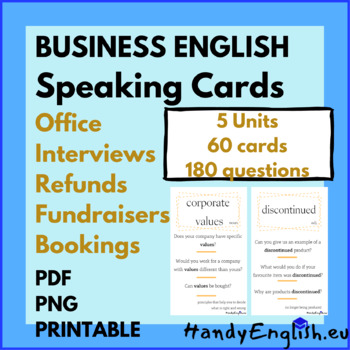 Preview of BUSINESS ENGLISH NO-PREP Vocabulary B2 flashcards/speaking cards U1-5