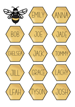 48 Pieces Bee Name Tags Bees Nameplates Bee Name Table Desk Stickers Self-Adhesive Labels Bulletin Board Classroom Decoration Stickers for School Birthday Baby Shower Back to School Party Supplies 