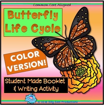 Preview of Summer BUTTERFLY LIFE CYCLE Booklet & Writing Activity! Color Version