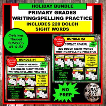 Preview of BW CHRISTMAS HOLIDAY BUNDLE #1  & #2 DOLCH SIGHT WORDS PRINTING SPELLING READING