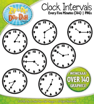 Preview of Clock Face Every 5 Minutes Intervals Clipart {Zip-A-Dee-Doo-Dah Designs}
