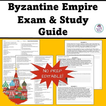 Preview of BYZANTINE EMPIRE EXAM & STUDY GUIDE, Multiple-Choice + Documents, Editable