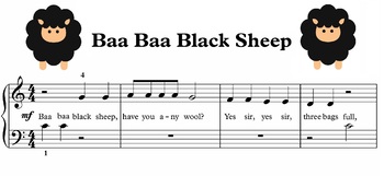 Preview of Baa Baa Black Sheep Music Sheet - Level 1 Beginner