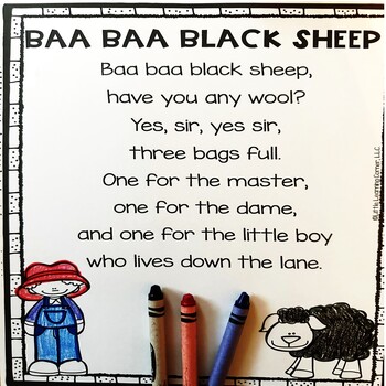 Preview of Baa Baa Black Sheep Nursery Rhyme Poetry Notebook Black and White