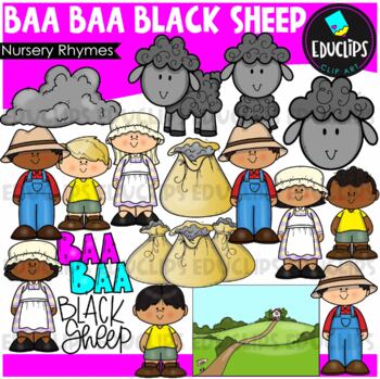 Preview of Baa Baa Black Sheep Nursery Rhyme Clip Art Set {Educlips Clipart}