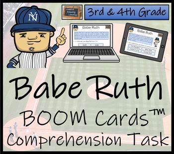 Preview of Babe Ruth BOOM Cards™ Comprehension Activity | 3rd Grade & 4th Grade