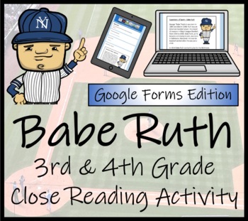 Preview of Babe Ruth Close Reading Activity Digital & Print | 3rd Grade & 4th Grade