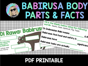 Preview of Babirusa Indonesian Animal Body Parts & Facts Fill in The Blank