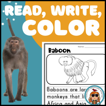 Preview of Baboon Read Write Color African animal writing activity for safari jungle unit